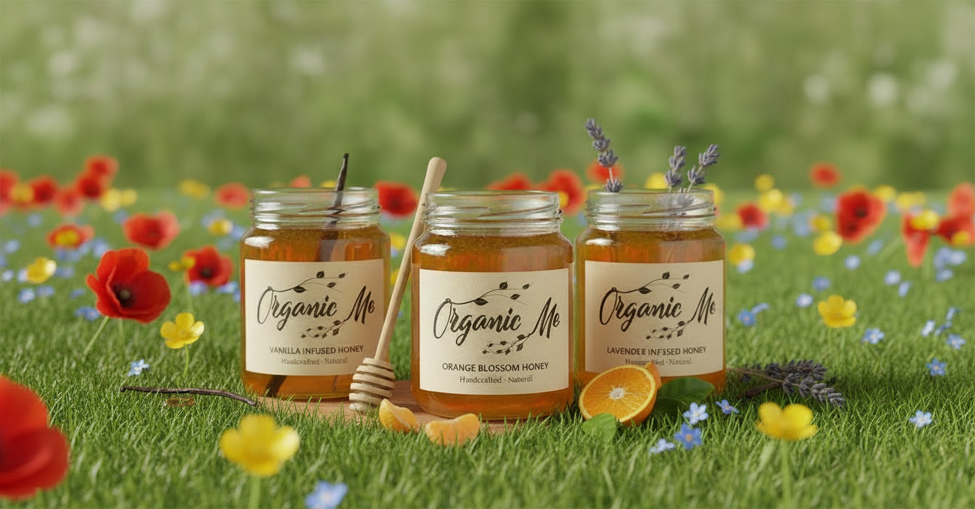 Organic Me honey jars